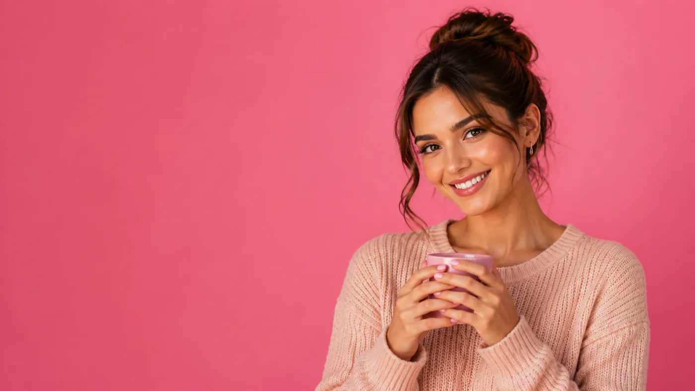 Confident SugarBabyM member smiling against a vibrant pink background