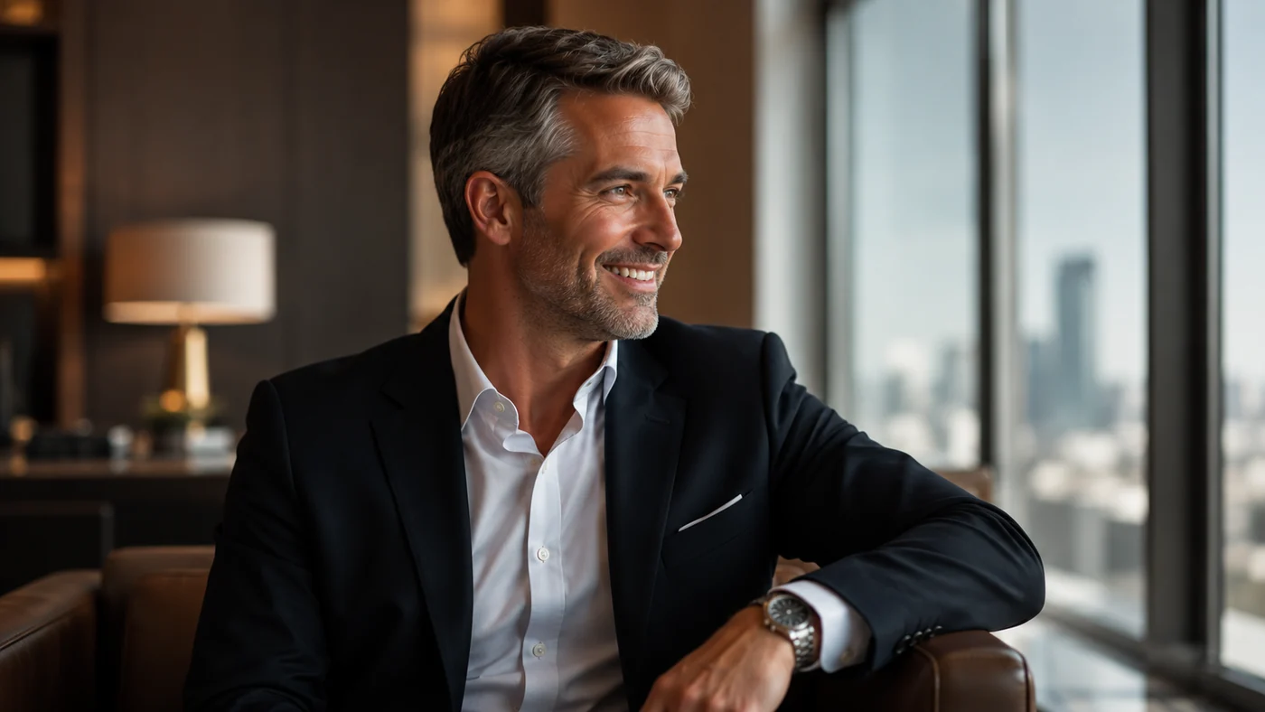Confident mature businessman in a refined lounge